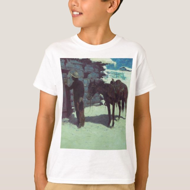 Camiseta Cavalo e vaqueiro de inverno neve (Frente)