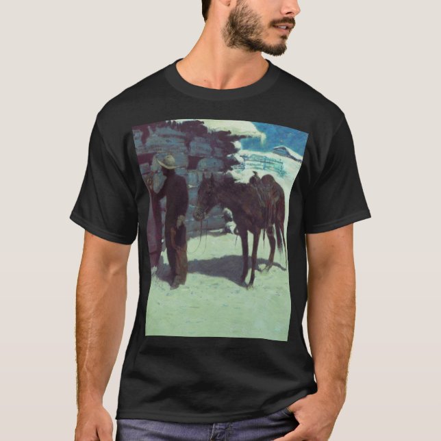 Camiseta Cavalo e vaqueiro de inverno neve (Frente)
