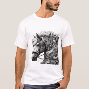 Camiseta Cavalo Elegante com Detalhes Ornamentais - Preto e