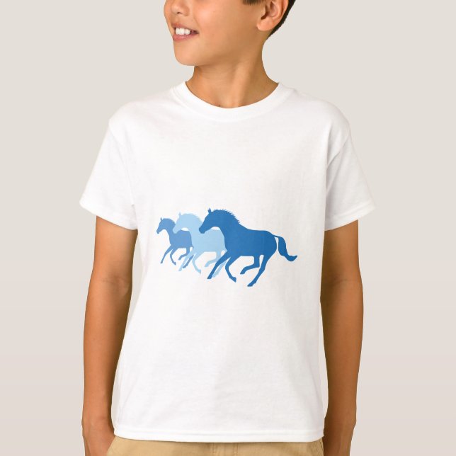 Camiseta Cavalo em Execução (Azul) (Frente)
