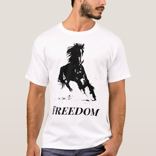 Camiseta Cavalo em Execução da Pop de Arte Preta da Liberda (Frente)
