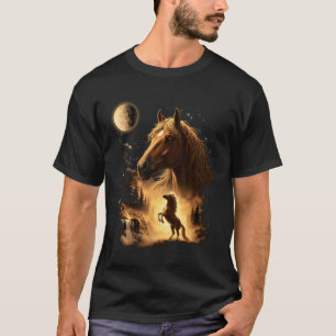 Camiseta Cavalo em Pé Patas Traseiras Virado para a Lua Vin