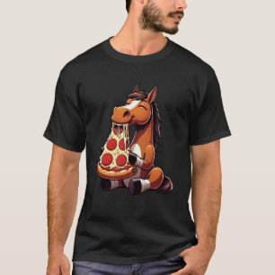 Camiseta Cavalo Engraçado Comendo Pizza Gráfico Meninos Men