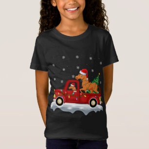 Camiseta Cavalo Engraçado Passear Árvore de Natal Red Truck