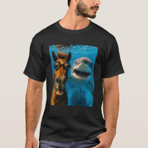Camiseta Cavalo Engraçado Selfie com Tubarão Amantes do Oce