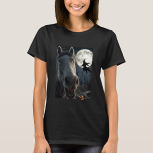 Camiseta Cavalo Engraçado Selfie Lua Cheia Bruxa Voadora Fl