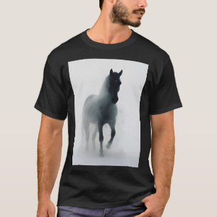 Camiseta Cavalo Escuro em Nevoeiro - Arte Mística Eetérea
