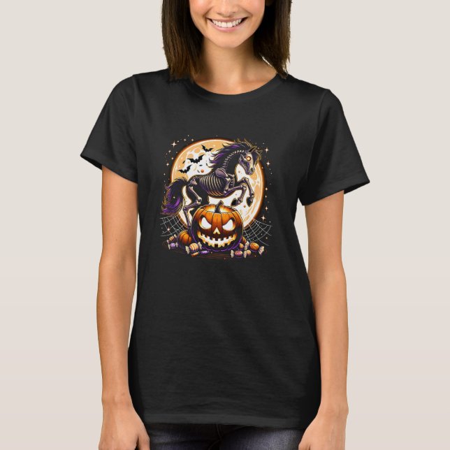 Camiseta Cavalo Esqueleto de Halloween (Frente)