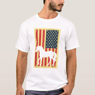 Camiseta Cavalo EUA Bandeira Americana 4 de julho Eque Patr