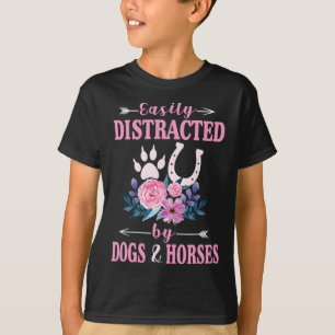 Camiseta Cavalo facilmente distraído por cães e cavalos Fun