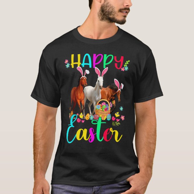 Camiseta Cavalo felz pascoa Três Cavalos Vestindo Ouvido Co (Frente)