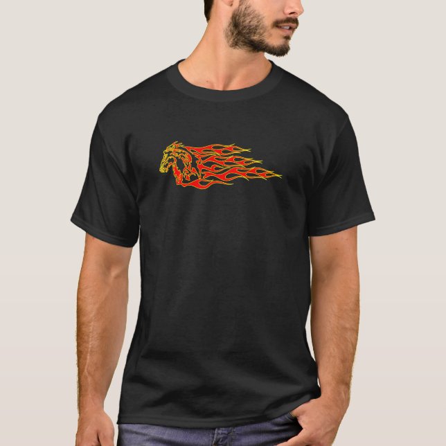 Camiseta Cavalo flamejante preto do mustang (Frente)