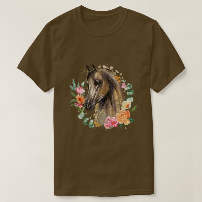 Camiseta Cavalo Floral Primavera de Cavalo Natureza Cavalos (Frente do Design)