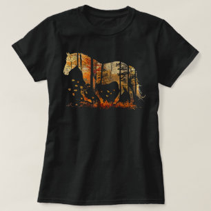 Camiseta Cavalo Fofo Amante Folhas de Outono Pônei Animal