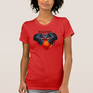 Camiseta Cavalo frísio/garanhão frísio negro/coração vermel