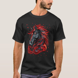 Camiseta Cavalo Frísio Majestoso em Redemoinho Preto e Verm