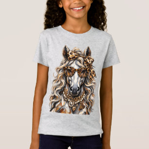 Camiseta Cavalo Glam Impressão Leopardo Corrente Ouro Brilh