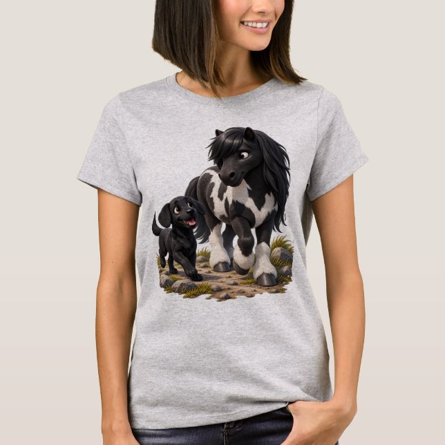 Camiseta Cavalo Islandês e Labrador Melhores Amigos (Frente)