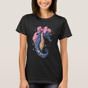 Camiseta Cavalo-Marinho Arco Coquete Fita Rosa Peixe Mar Me