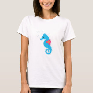Camiseta Cavalo-Marinho Azul Desenho Animado