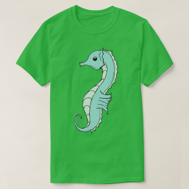 Camiseta Cavalo-marinho azul e verde (Frente do Design)