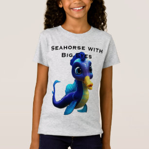 Camiseta Cavalo-Marinho Bebê Preto Fofo com Olhos Grandes –