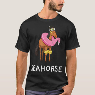 Camiseta Cavalo-Marinho Cavalo Engraçado Nadando Com Flamin