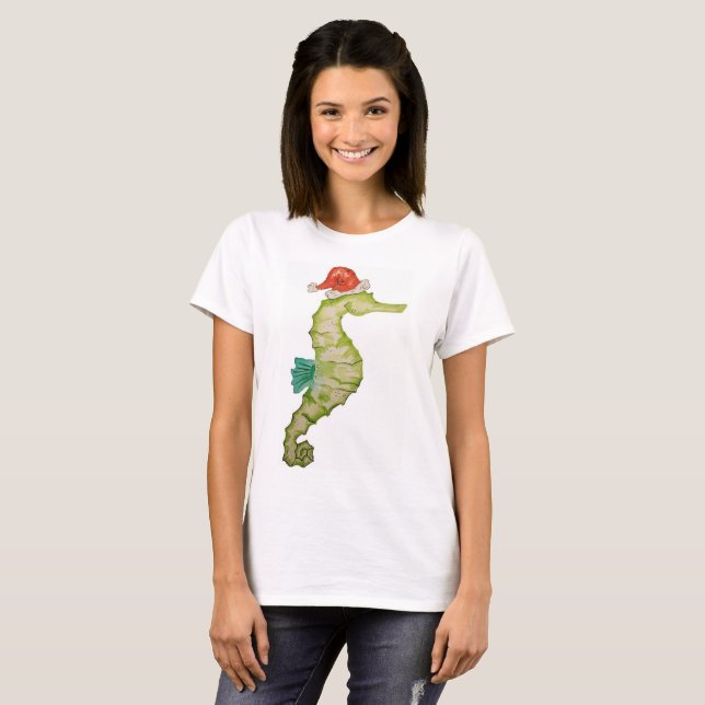 Camiseta Cavalo marinho em um design náutico do Natal do (Frente Completa)