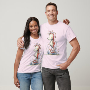 Camiseta Cavalo-Marinho Floral Caprichoso Aquarela Animal O