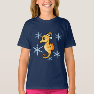 Camiseta Cavalo-Marinho Fofo Floco de Neve de Natal