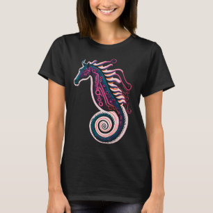 Camiseta Cavalo-Marinho Rosa Azul-Marinho para as Amantes d