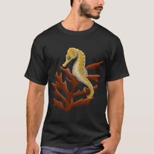 Camiseta Cavalo-Marinho Segurando Pintura de Algas Marinhas