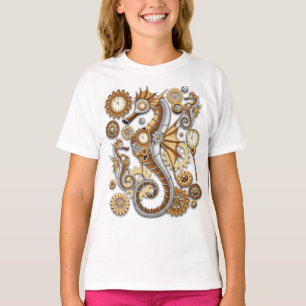 Camiseta Cavalo-Marinho Steampunk Arte Surrealista Vintage 