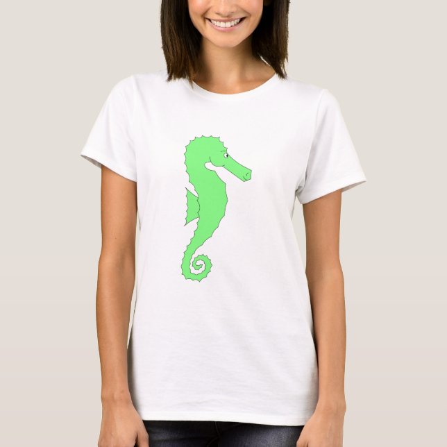 Camiseta Cavalo marinho verde no branco (Frente)