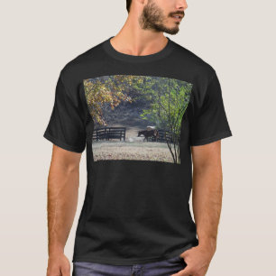 Camiseta Cavalo Marrom atravessando Cerca