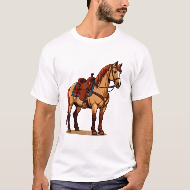 Camiseta Cavalo Marrom Com Sela (Frente)