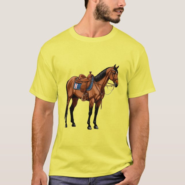 Camiseta Cavalo Marrom Com Sela (Frente)