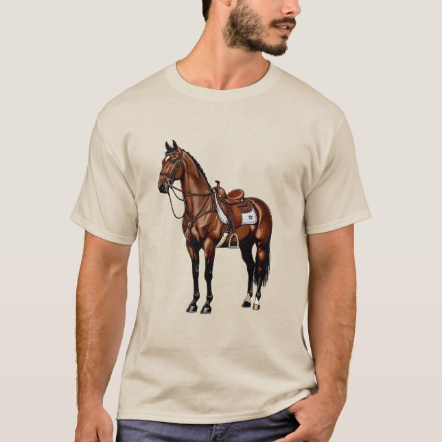 Camiseta Cavalo Marrom Com Sela (Frente)