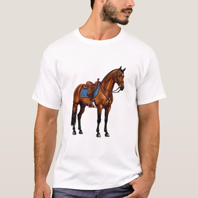 Camiseta Cavalo Marrom Com Sela (Frente)