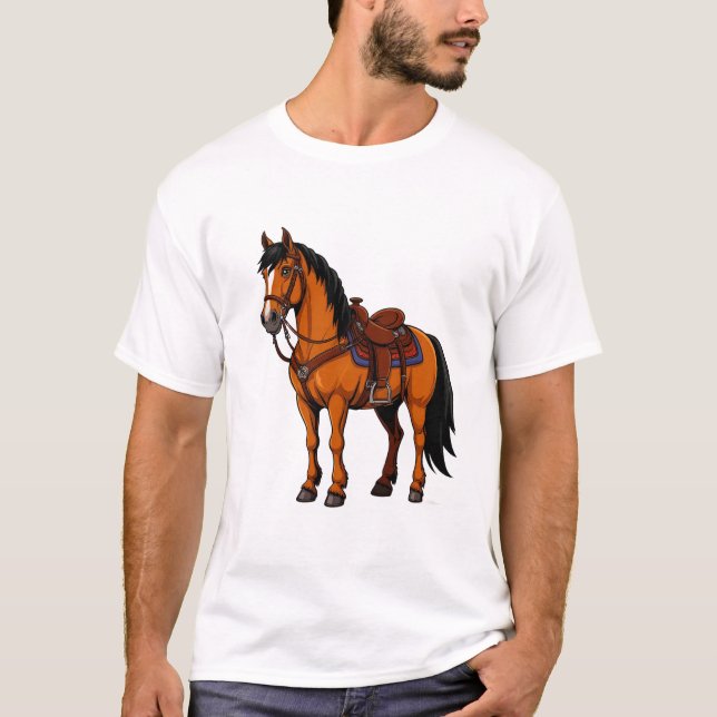 Camiseta Cavalo Marrom Com Sela (Frente)