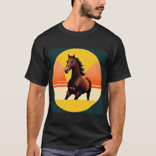 Camiseta Cavalo Marrom Elegante em Pôr do Sol Vibrante