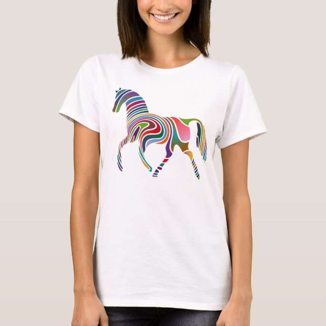 Camiseta Cavalo multicolorido na camisa-T feminina (Frente)