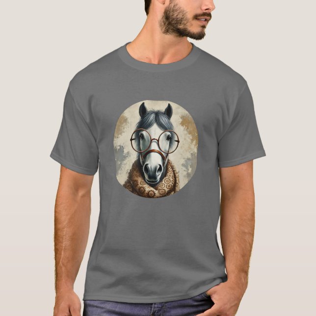 Camiseta Cavalo na moda com Óculos - Arte Venenosa Engraçad (Frente)