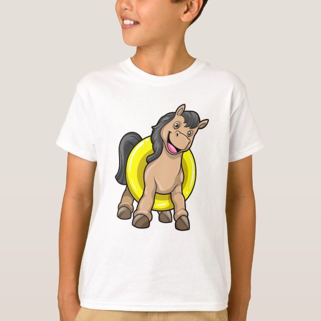 Camiseta Cavalo na praia com anel de Natação (Frente)