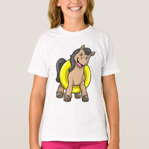 Camiseta Cavalo na praia com anel de Natação