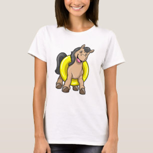 Camiseta Cavalo na praia com anel de Natação