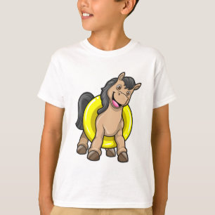 Camiseta Cavalo na praia com anel de Natação
