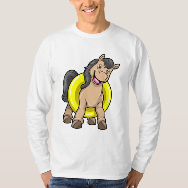 Camiseta Cavalo na praia com anel de Natação (Frente)