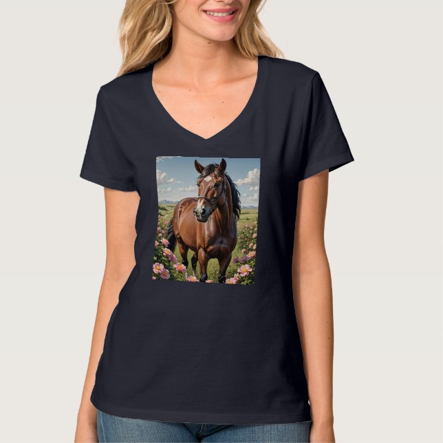 Camiseta Cavalo Nokota Cercado Por Rosas De Prairie (Frente)