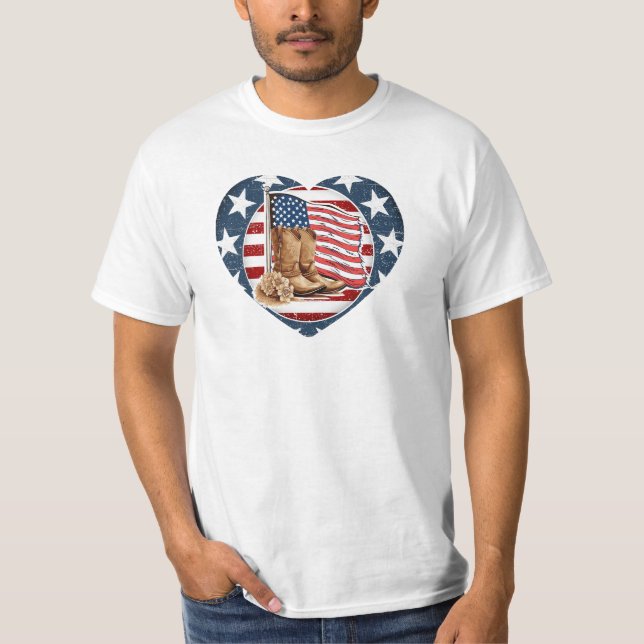Camiseta Cavalo Ocidental Patriótico dos EUA (Frente)